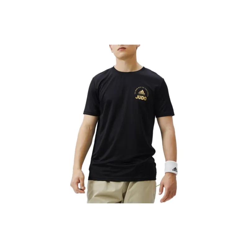 Adidas T-Shirts Men Black With Gold Logo Small Logo-1