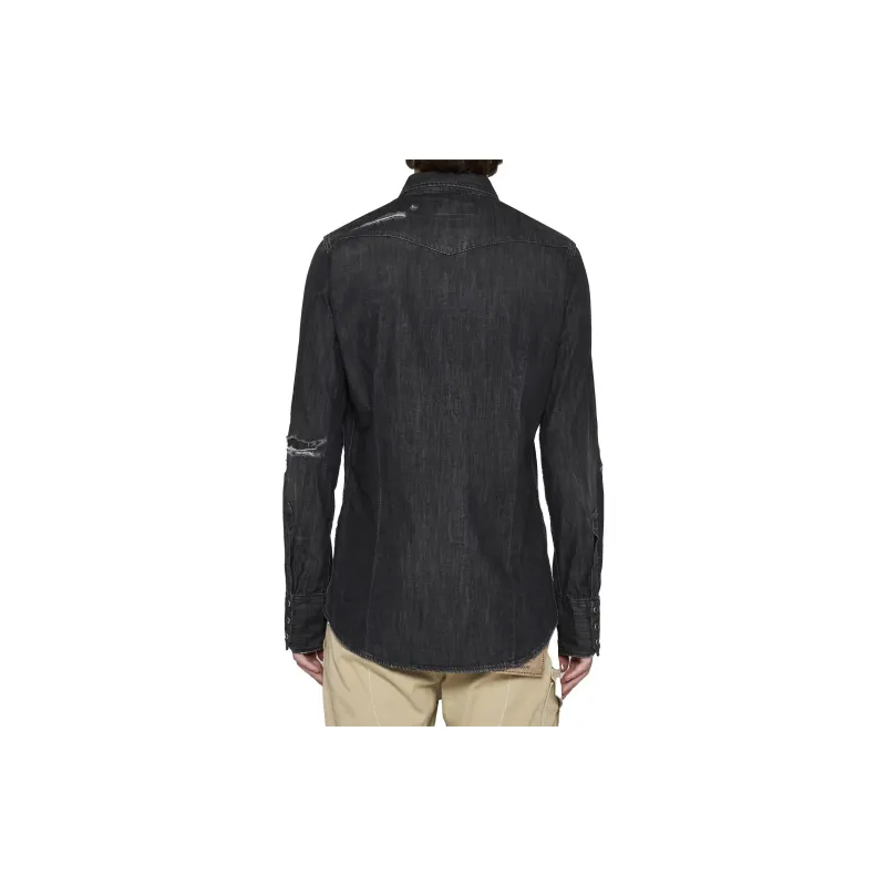 DSQUARED 2 Long Sleeved Distressed Denim Shirt-3