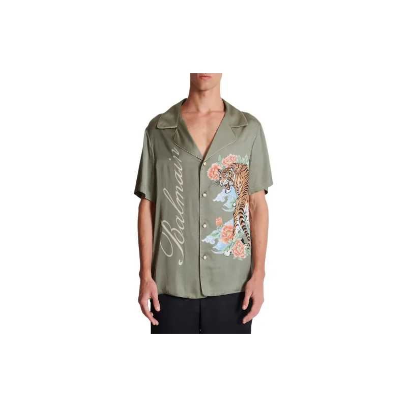 BALMAIN Tiger print Satin Shirt-4