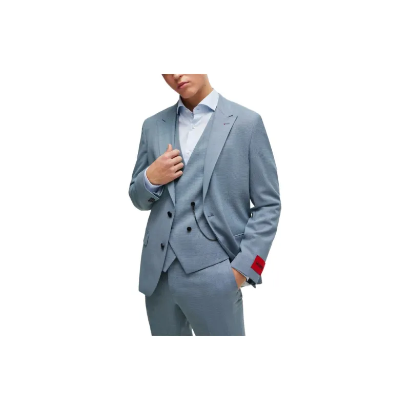 HUGO BOSS Three-Piece Slim-Fit Suit In Patterned Stretch Cloth Business Suits Men's Blue-5