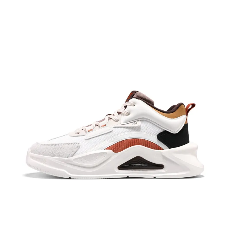 361° Jincheng Slip Resistant Height Increasing Mid Top Skateboard Shoes Men's White Brown-0