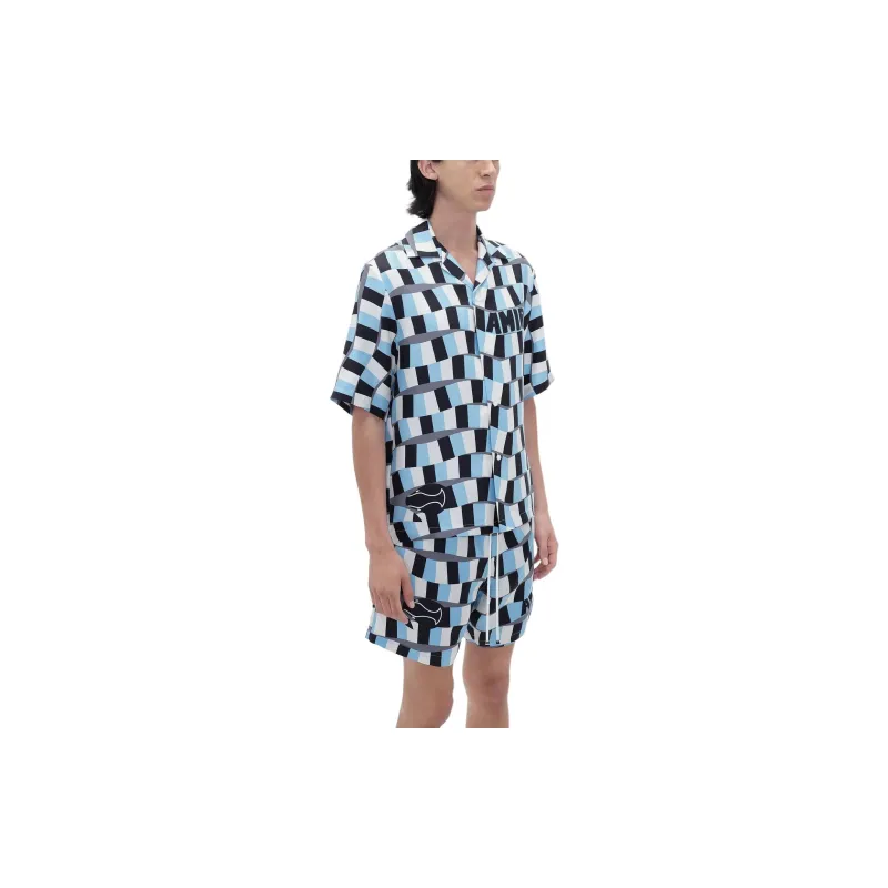 AMIRI SS24 Snake Checker Bowling Shirt Shirt Men's Air Blue-2