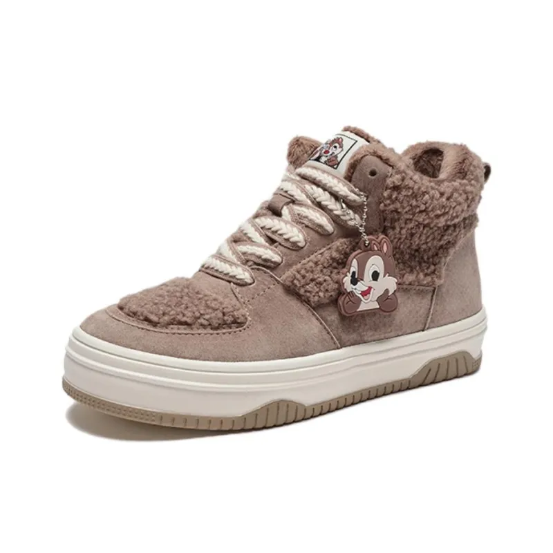 Disney x Hotwind Qiqi Didi Series Warm And Wear Resistant High Top Skateboard Shoes Women's Brown-2
