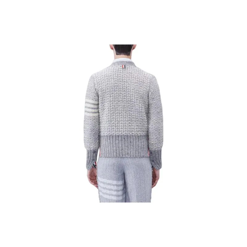 THOM BROWNE 4 Bar Mélange Effect Button Up Cardigan-2