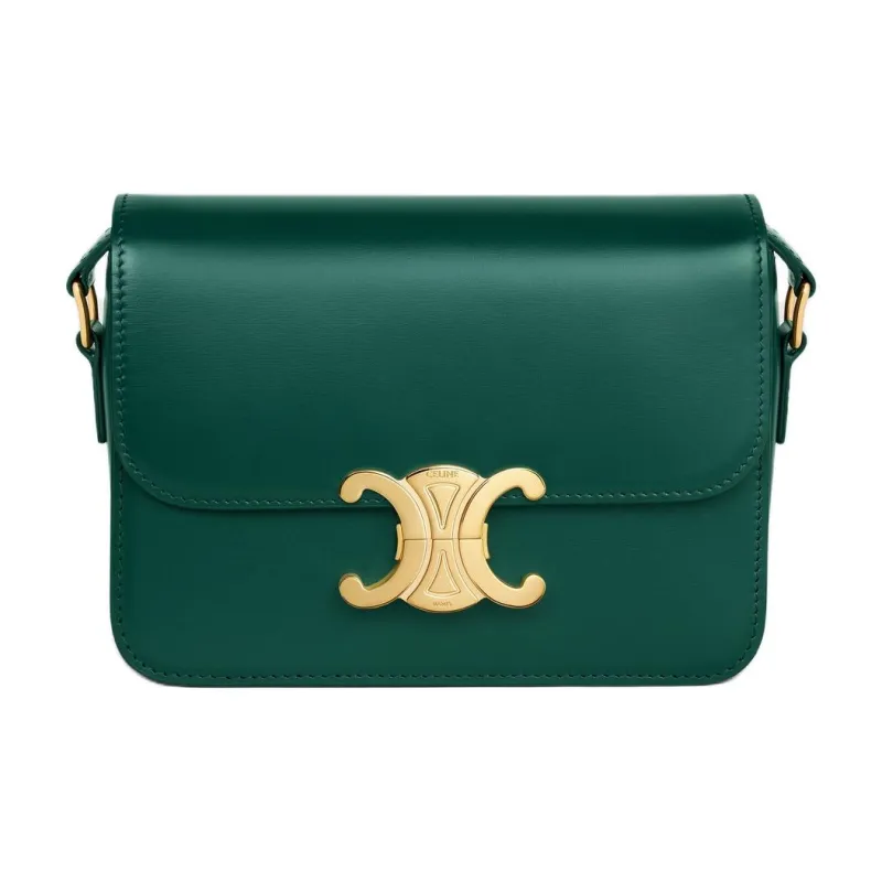 CELINE Triomphe Calfskin Crossbody Bag, Shoulder Bag Women's Racing Green-0