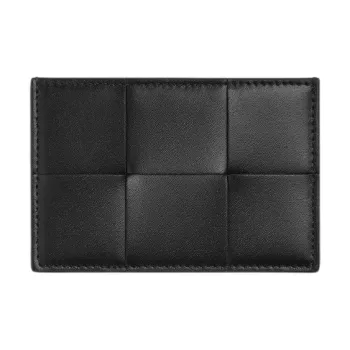 Bottega Veneta CASSETTE Calfskin Card Holder Men's Black & Parrot Green