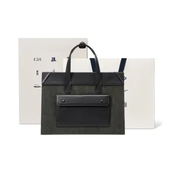 BVP Cow Leather Handbag Commute Office Laptop Bag Medium Size Unisex Forest Green
