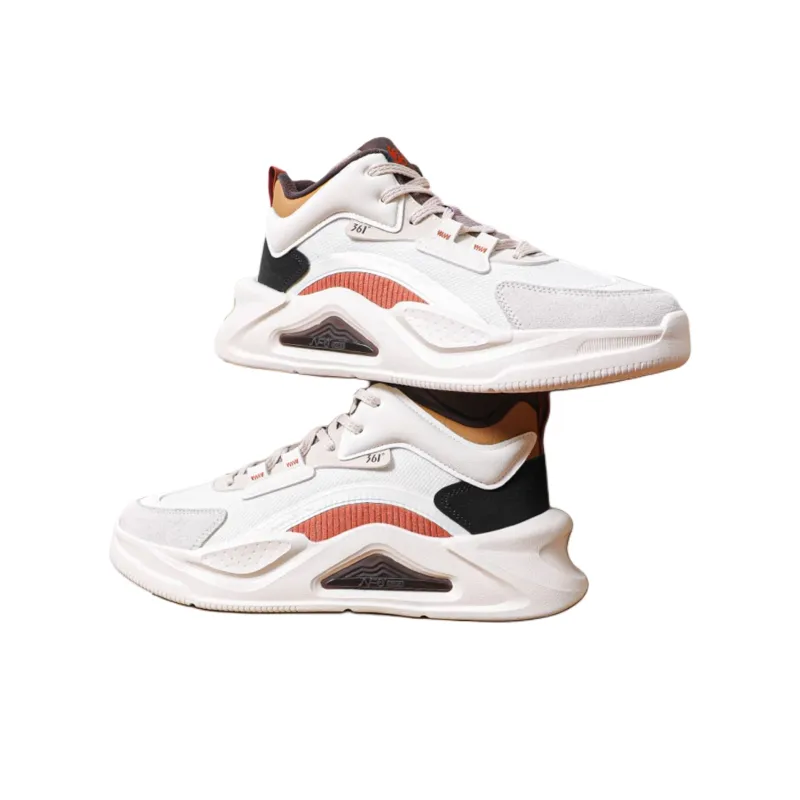 361° Jincheng Slip Resistant Height Increasing Mid Top Skateboard Shoes Men's White Brown-1