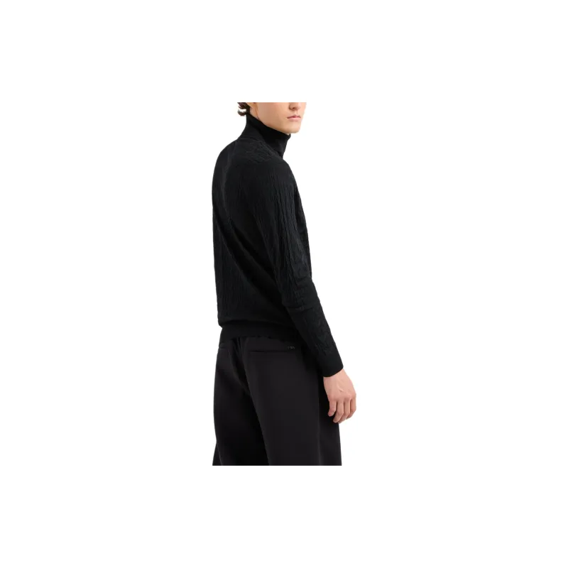 EMPORIO ARMANI Virgin wool Rollneck Jumper With All over Devoré Lettering-3