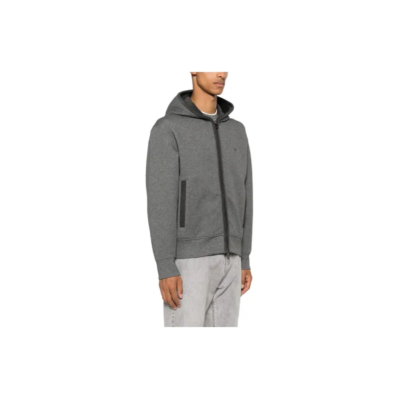 EMPORIO ARMANI Logo Embroidered Zip-Up Hoodie-4