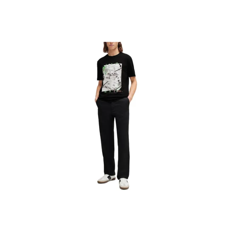 HUGO BOSS Cotton Jersey T Shirt With Seasonal Print T Shirt Men's Black-1