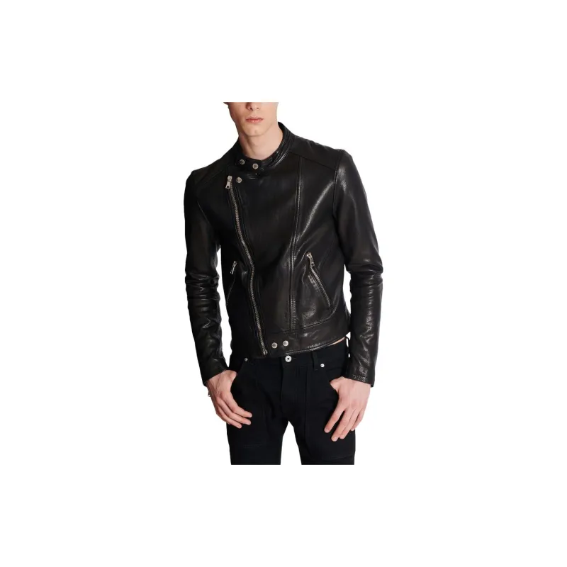 BALMAIN Zipped Leather Biker Jacket-3