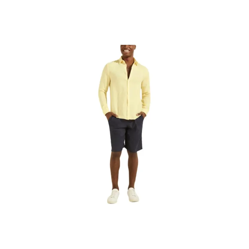GUESS Linen Italian Notched Cuff Shirt Shirt Men's Cream Yellow-1