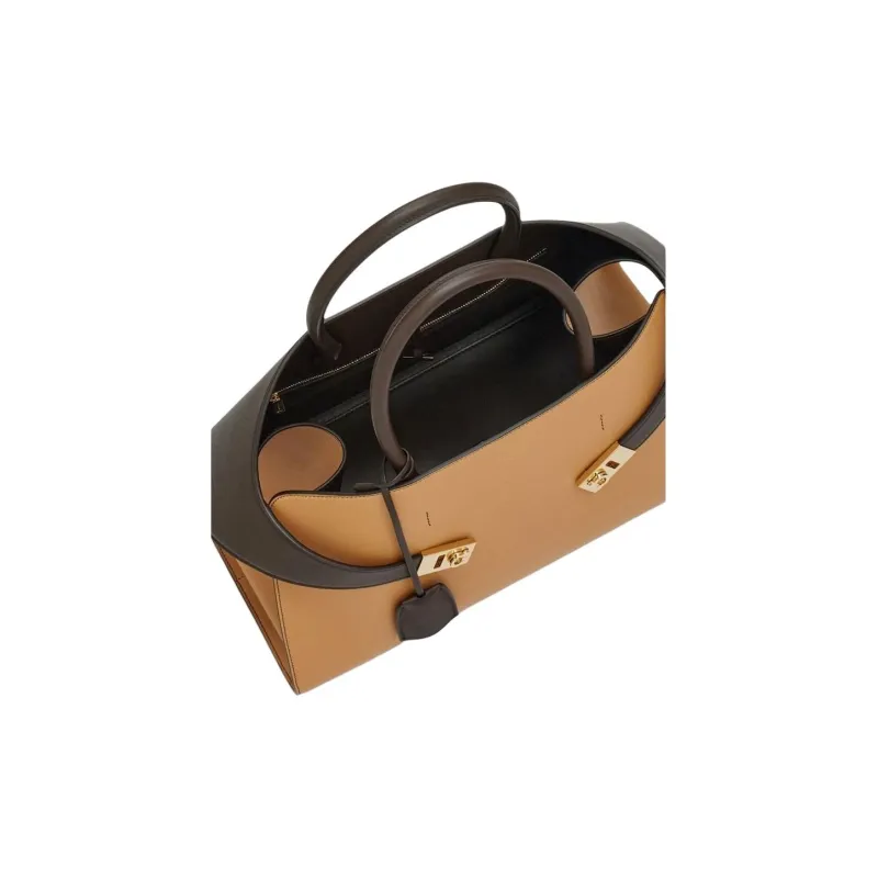 FERRAGAMO Calfskin Shoulder Bag Crossbody Bag Handbag Medium Size Women's Lightweight Camel And Moroccanoil Blend-4