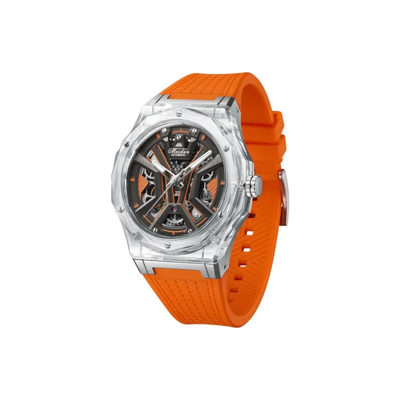 MESDUN Automatic Mechanical Movement Silicone Strap Watch Men's Watches Black Dial-5