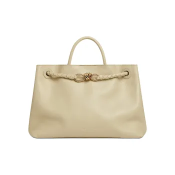 Bottega Veneta Andiamo Collection Intrecciato Calfskin One Shoulder Handbags Medium Size Women's Light Cream