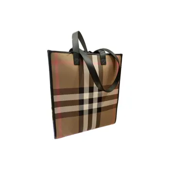 Burberry House Canvas One Shoulder Handbag Medium Size Women's Gray Brown