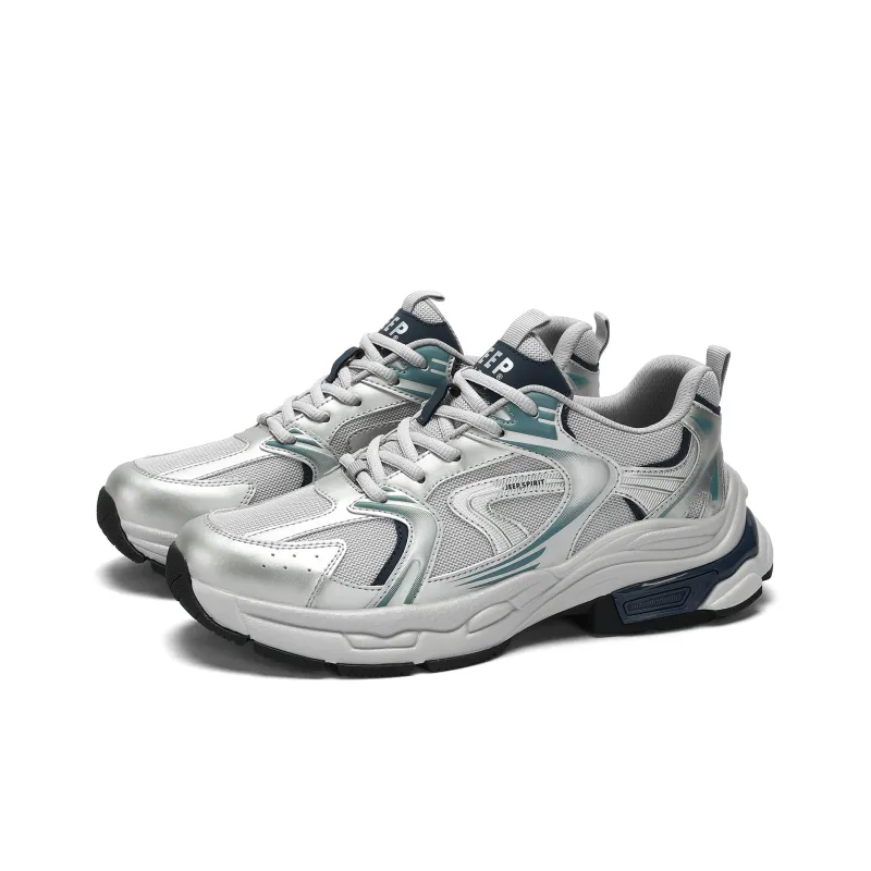 JEEP SPIRIT Anti Slip Wear Resistant Breathable Height Increasing Low Top Chunky Sneakers Men's Silver Gray-3
