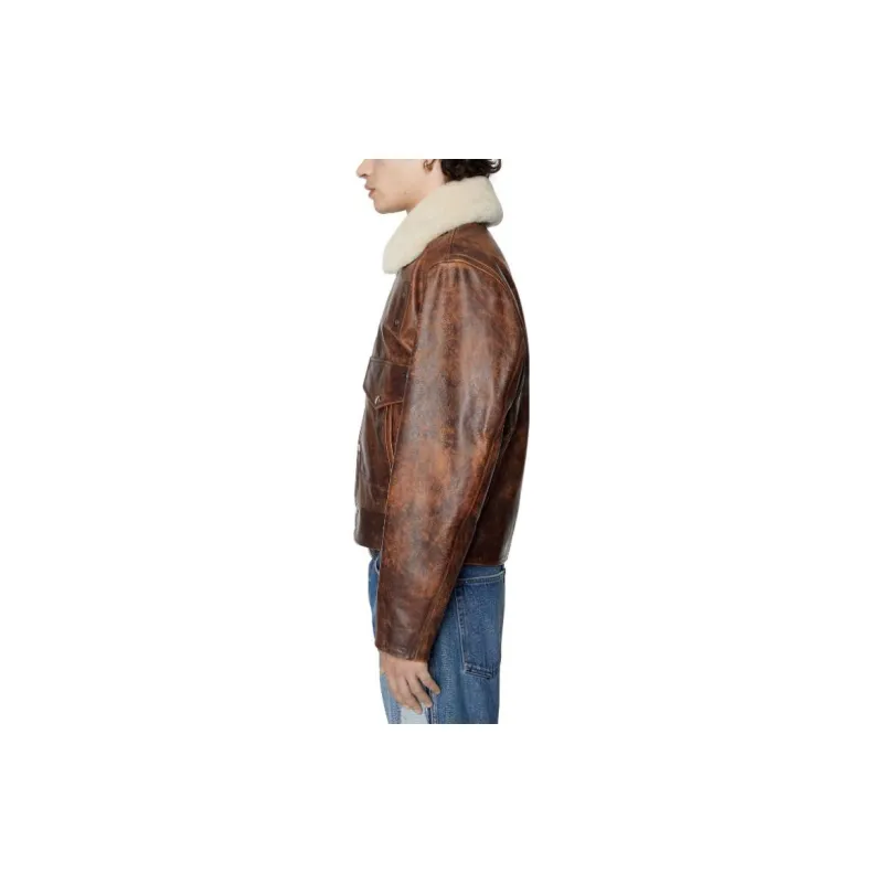 DIESEL Leather Jackets Men Brown Red-2