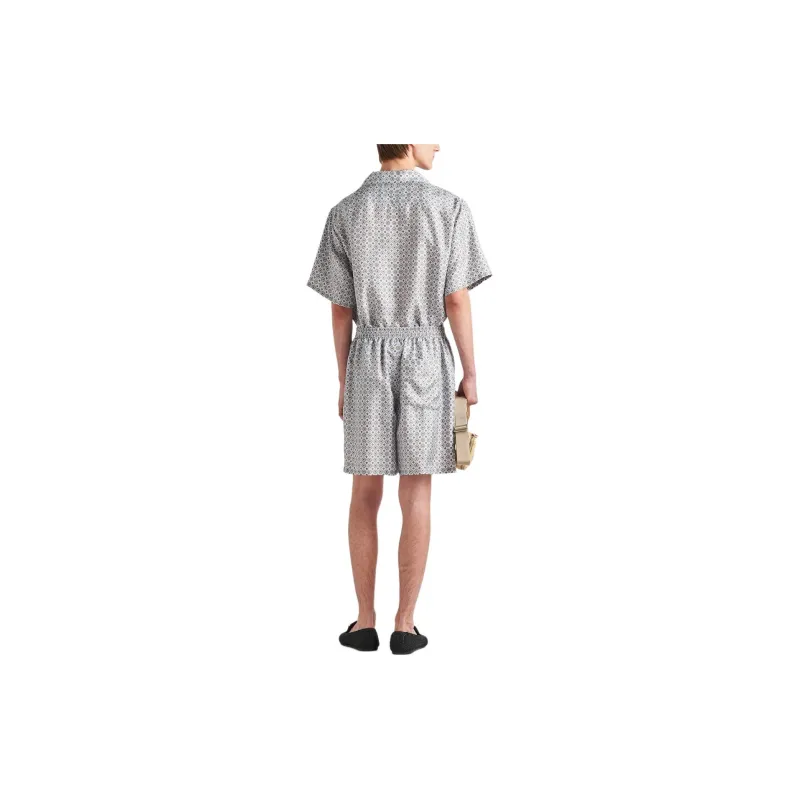 PRADA Short Sleeved Printed Silk Shirt Men's Light Blue-3