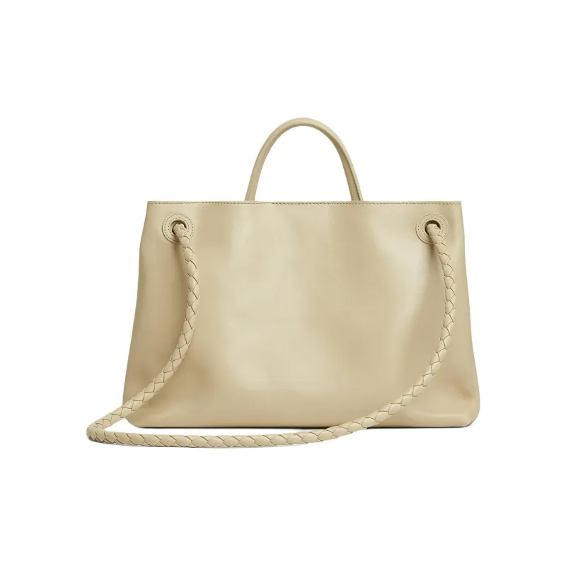 Bottega Veneta Andiamo Collection Intrecciato Calfskin One Shoulder Handbags Medium Size Women's Light Cream-2