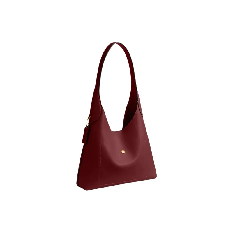 COACH Natural Grained Leather Handbag Shoulder Bag Large Size Women's Dark Red Gemstone-2