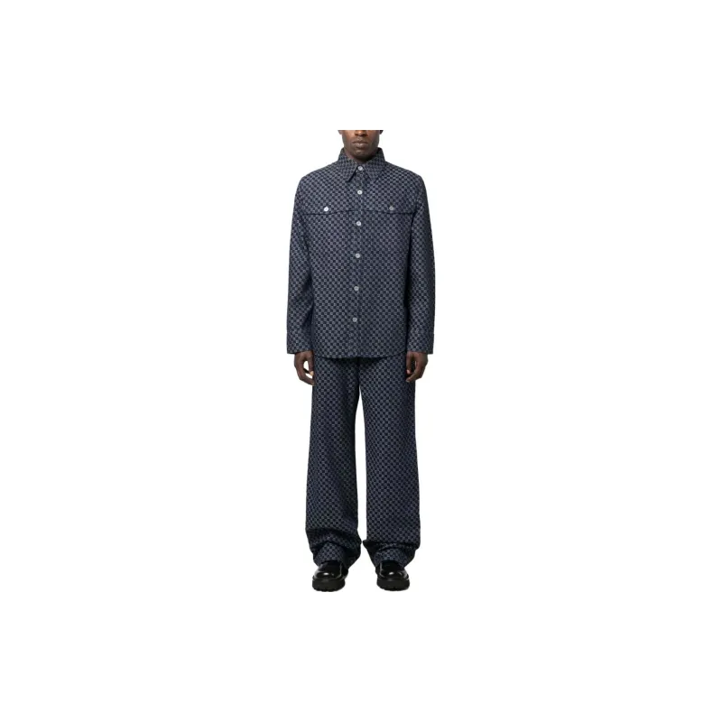 BALMAIN Monogram Jacquard Curved Hem Denim Shirt-1
