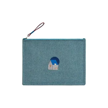 HERMES Les Cabanes Wool Storage Bags Clutches Regular Kids' Blue