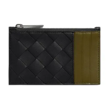 Bottega Veneta Intrecciato Cow Leather Card Holder Men's Shadow Gray With Olive Oil Color