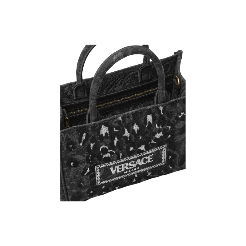 VERSACE Nylon Tote Bag Shopping Bag Shoulder Bag Crossbody Bag Handbag Small Size Women's Black-3