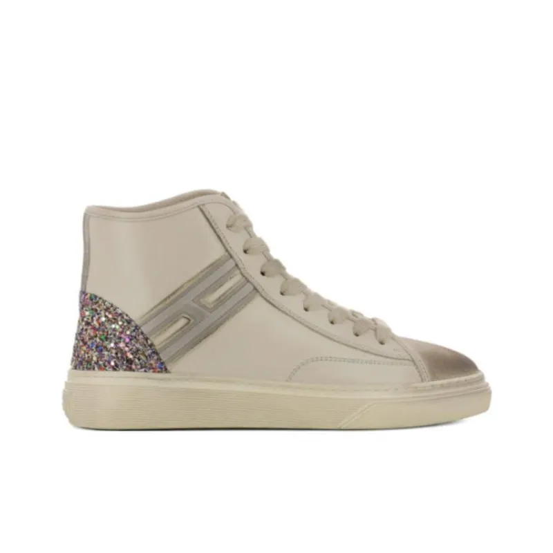 HOGAN H342 High-Top Stylish Skateboarding Shoes Women's Beige-1