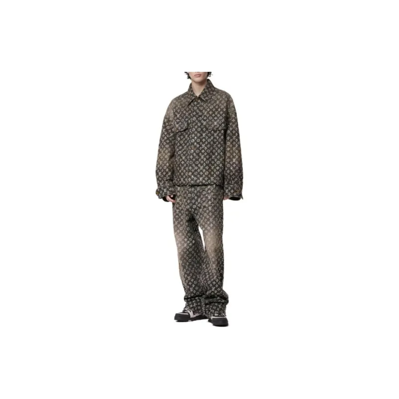 LOUIS VUITTON Made To Order Embroidered Monogram Baggy Denim Pants-1