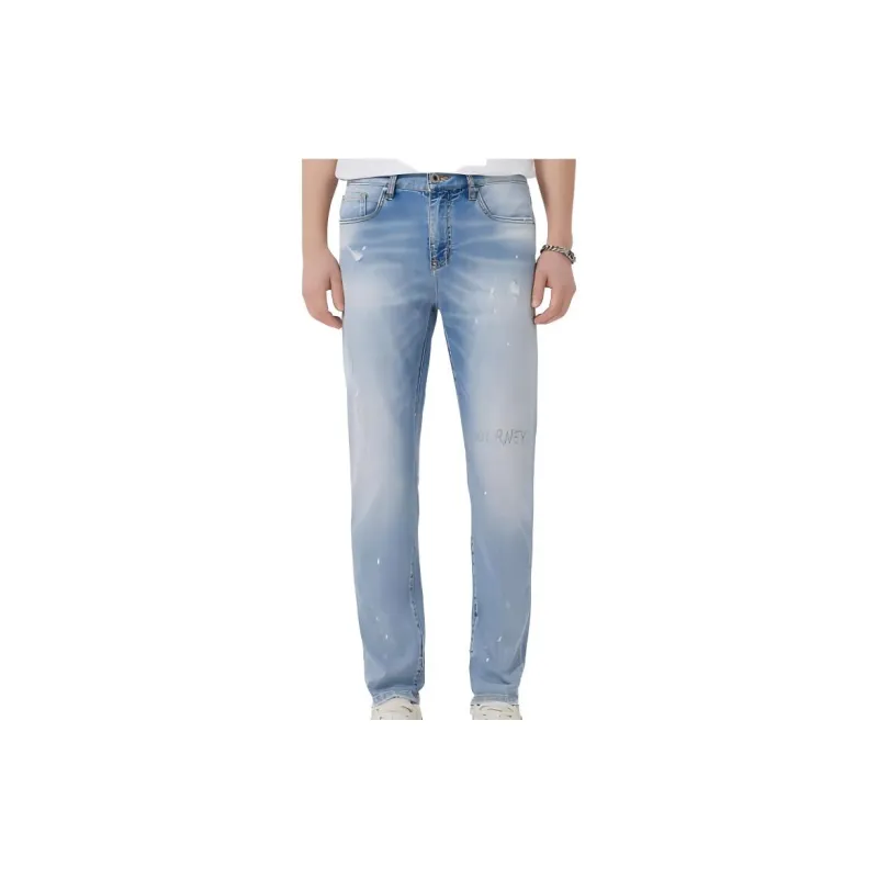 Cabbeen Spring Fall Jeans Basic Versatility Men's Light Blue-2