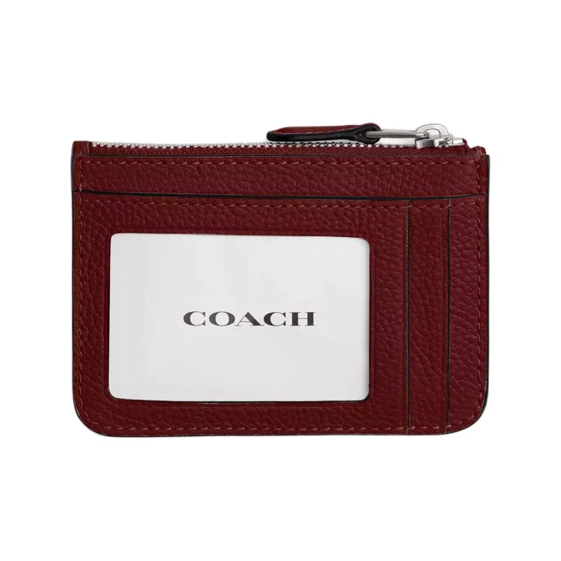 COACH Skinny Id Case Leather Wallet Mini Women's Dark Red Gemstone Color-1