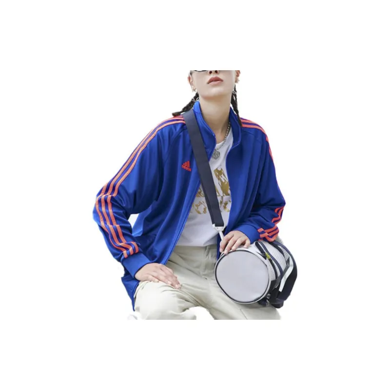 Adidas 3 Stripes Jackets Unisex Blue Base With Orange Stripes-2