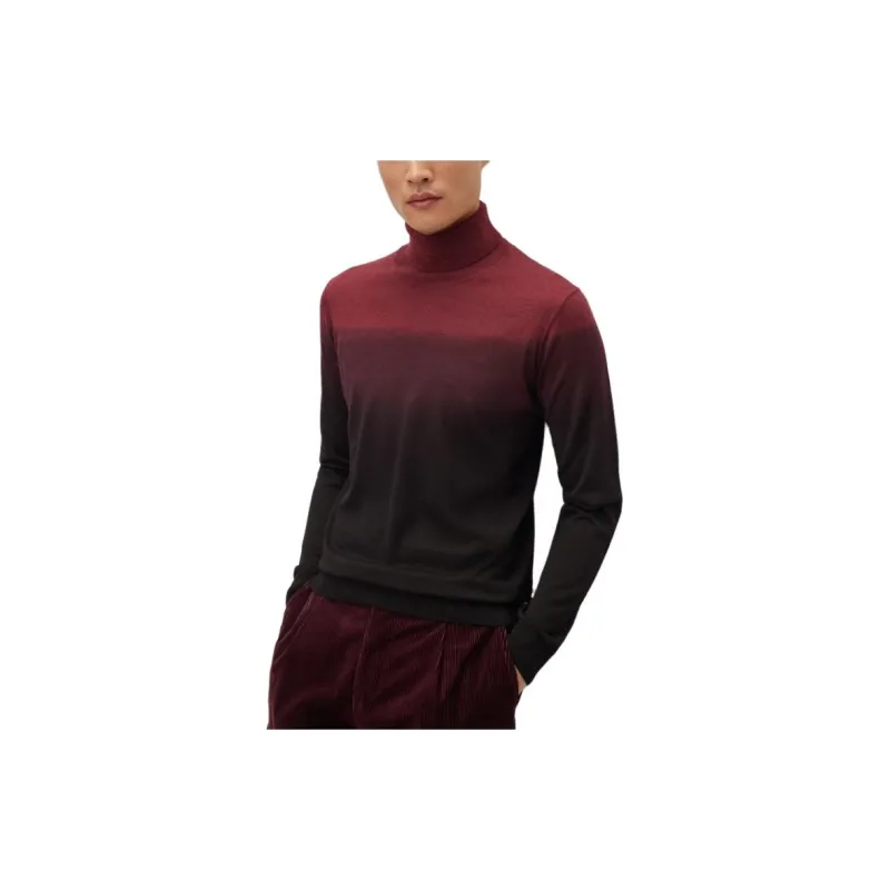 HUGO BOSS FW23 Rollneck Sweater In Degradé Virgin Wool And Silk Sweater Men's Red-2