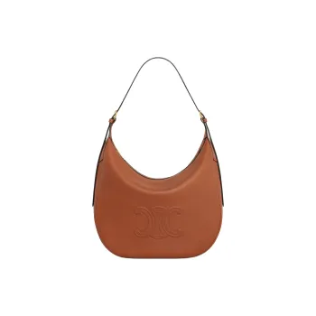 CELINE Cuir Triomphe Calfskin Handbag, Shoulder Bag Large Size Women's Brown