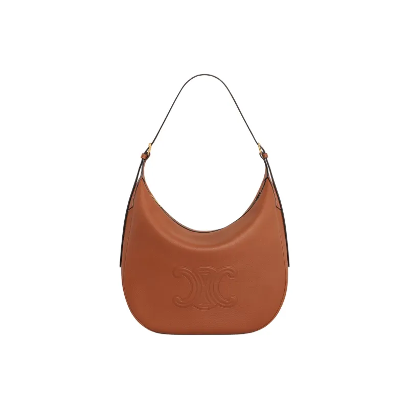 CELINE Cuir Triomphe Calfskin Handbag, Shoulder Bag Large Size Women's Brown-0