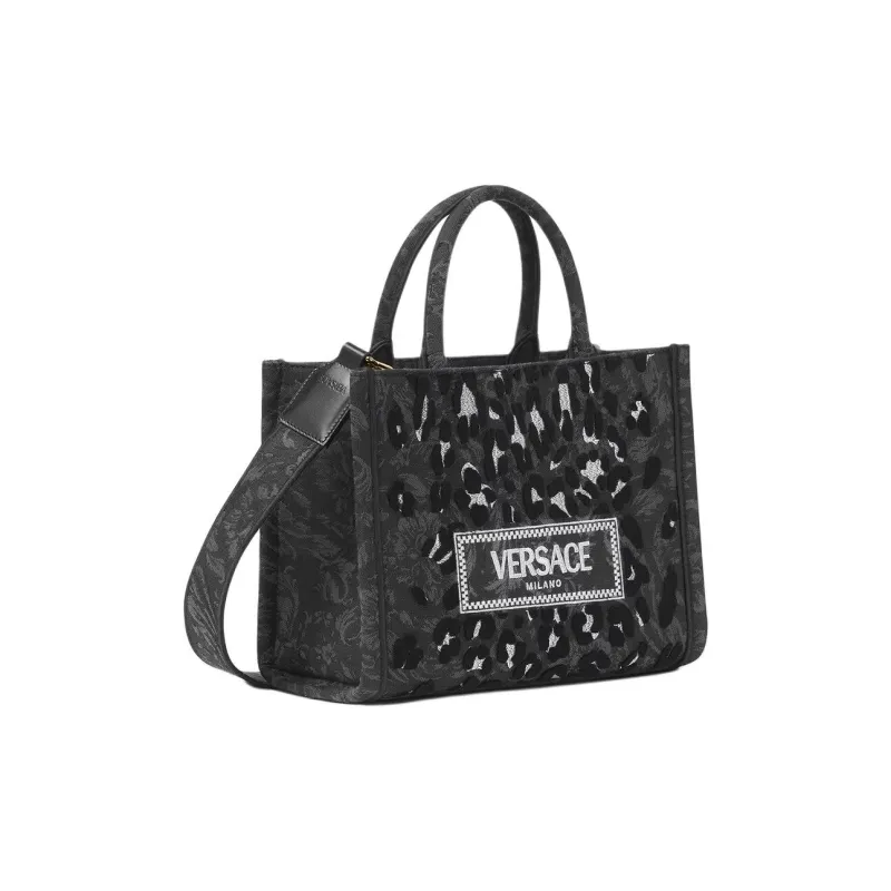 VERSACE Nylon Tote Bag Shopping Bag Shoulder Bag Crossbody Bag Handbag Small Size Women's Black-1