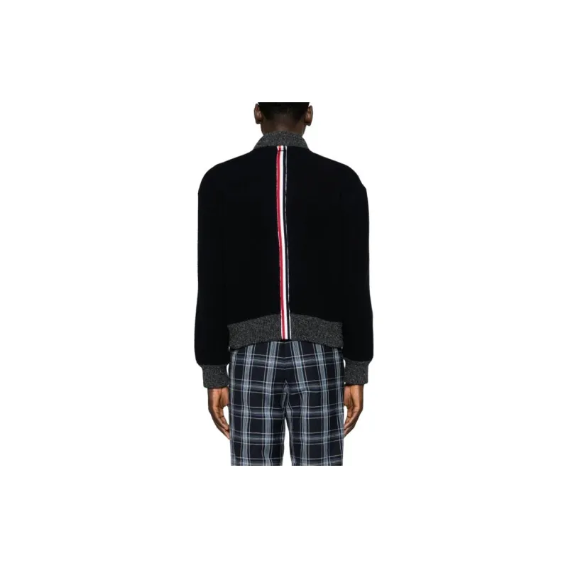 THOM BROWNE Logo Patch Zip Up Bomber Jacket-3