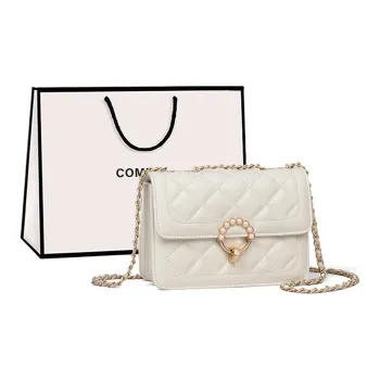 COMELY Cow Leather With Synthetic Leather Small Square Bag Shoulder Bag Women's Milkshake White