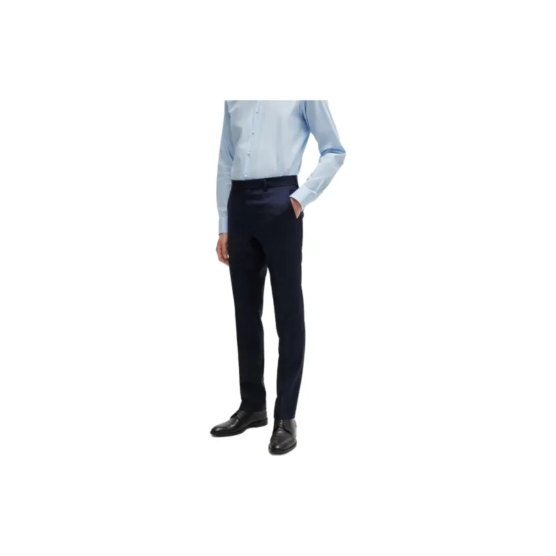 HUGO BOSS Slim Fit Suit In Micro Patterned Virgin Wool Business Suit Men's Dark Blue-6