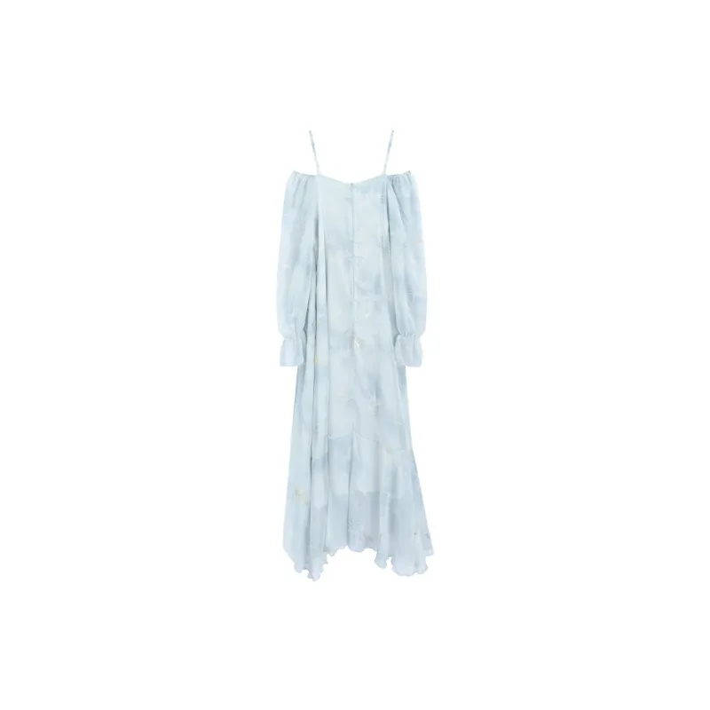 SNZX Long Sleeved Dresses Women's Light Blue-1