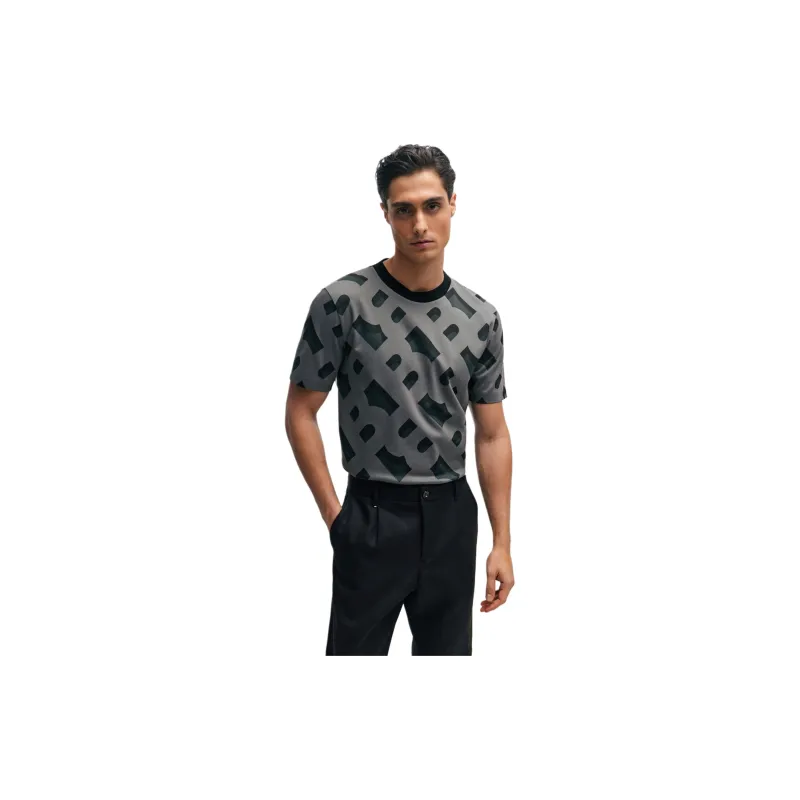 HUGO BOSS Monogram pattern Cotton blend T shirt-1