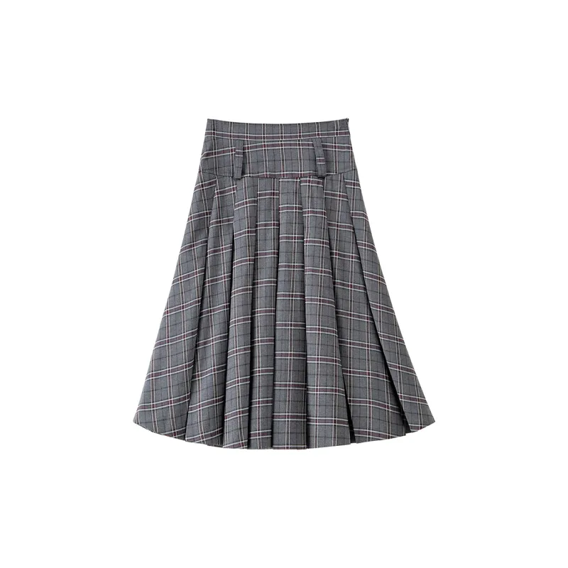 BANANA CICI Casual Short Skirts Women's Gray Plaid-1