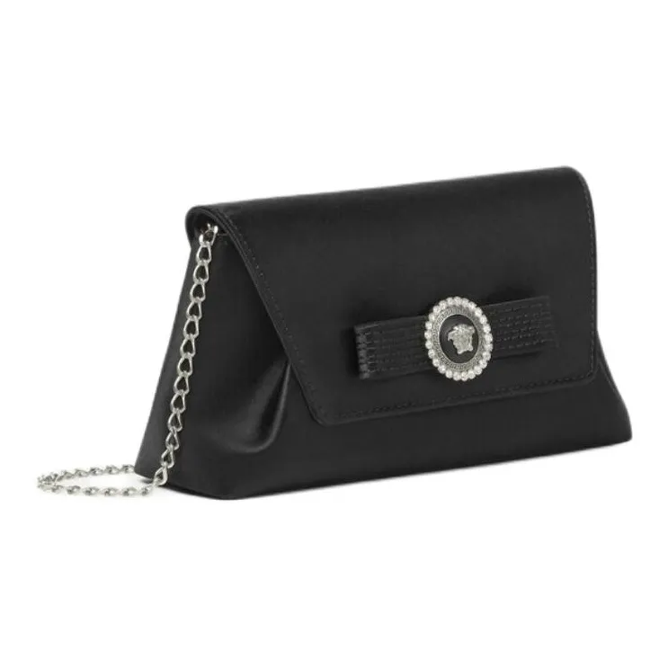 VERSACE Viscose One Shoulder Crossbody Clutch Women's Black & Silver-1