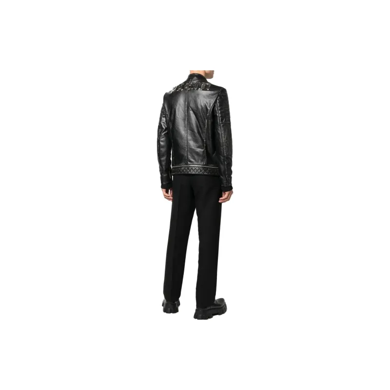 PHILIPP PLEIN Logo plaque Leather Biker Jacket-2