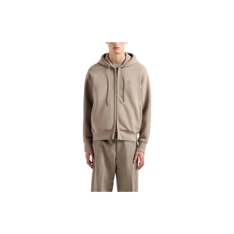 EMPORIO ARMANI Logo Embroidered Zip Up Hoodie-1
