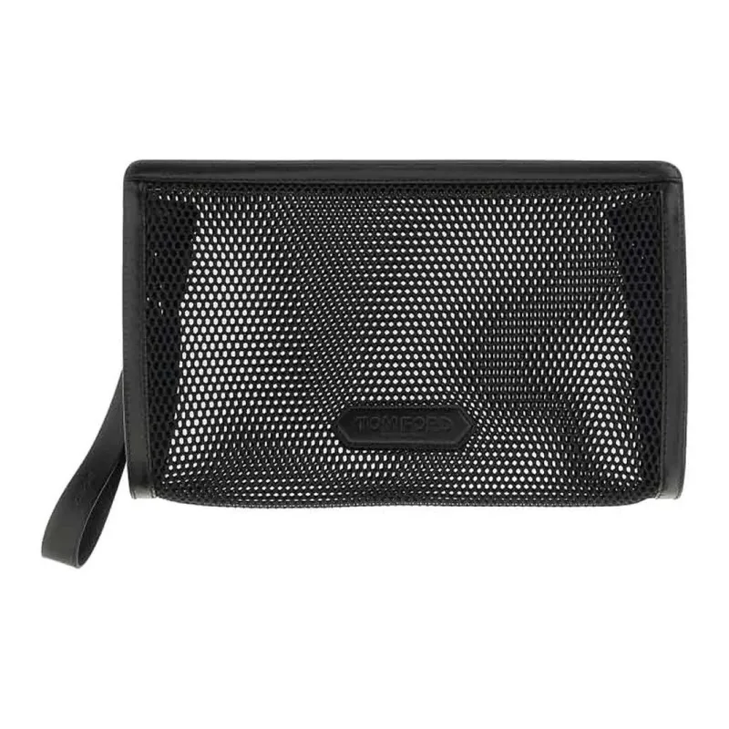 TOM FORD Logo Patch Mesh Zipped Clutch Bag-0