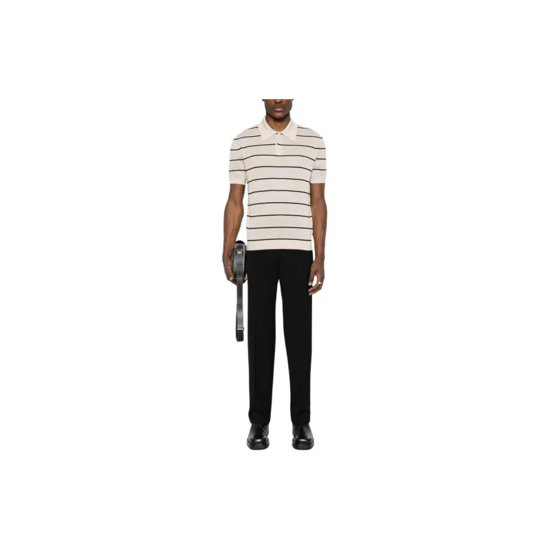 PRADA Short-Sleeved Striped Open-Knit Polo Shirt-2